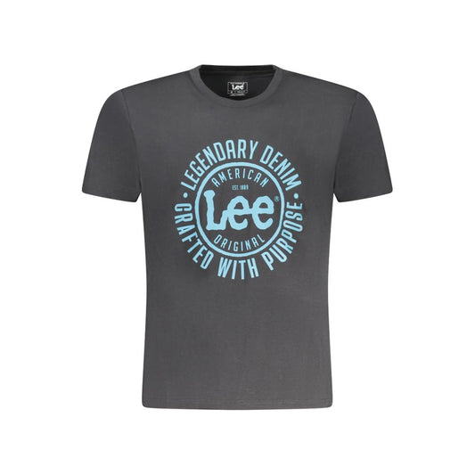 Lee Black Cotton Men T-Shirt with logo, crew neck, short sleeves, 100% cotton; classic style for casual wear.
