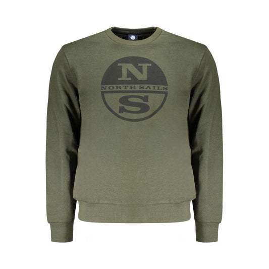 North Sails green cotton sweater, long sleeve, brushed crew neck with logo and print. Comfortable and stylish casual wear.
