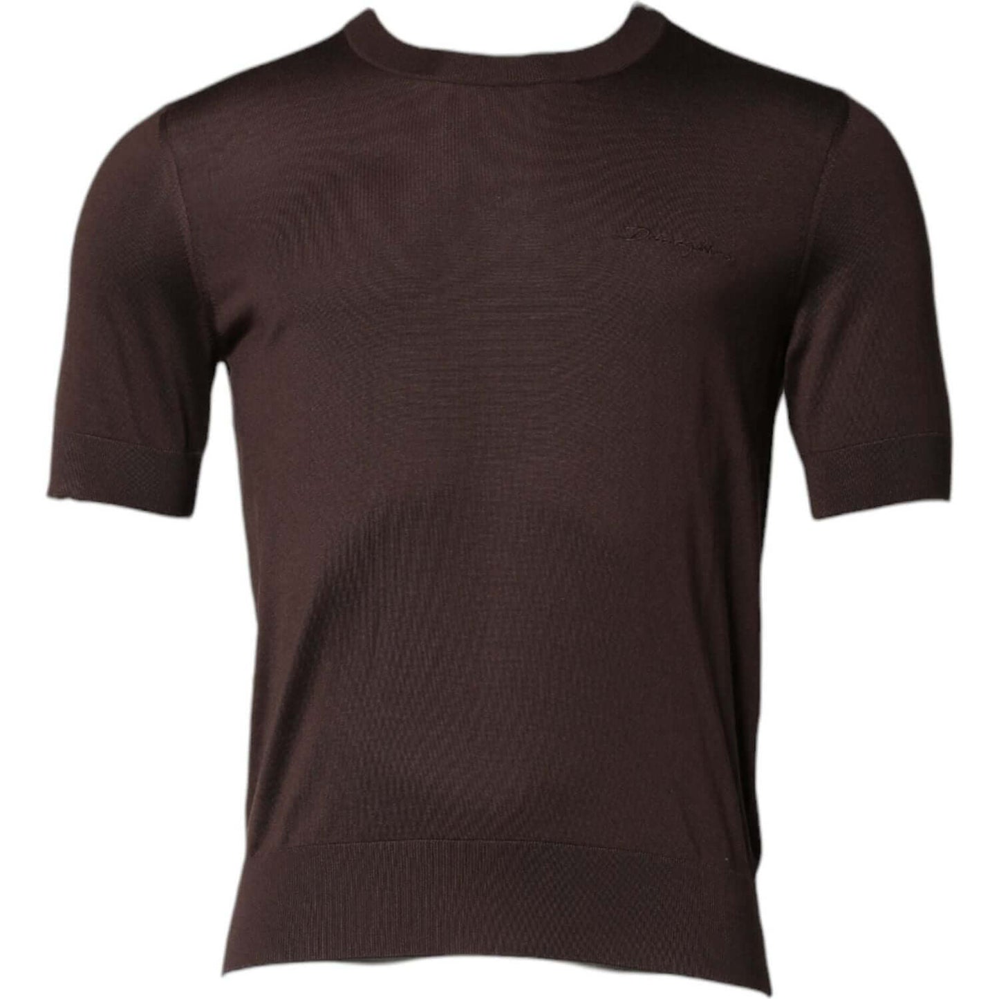 Dolce & Gabbana Brown Silk Logo Embroidery Crew Neck T-shirt TSH90516-48