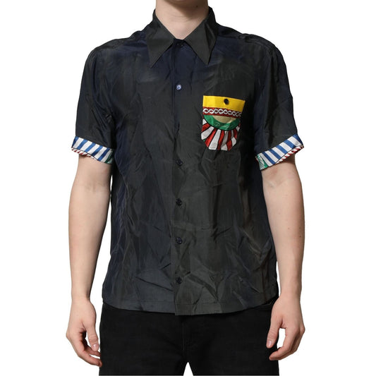 Dolce & Gabbana Black Silk Short Sleeves Men Casual Shirt TSH90655-38