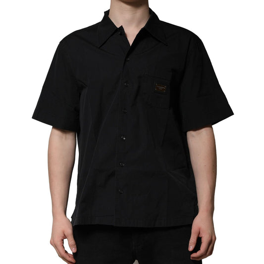Dolce & Gabbana Black Cotton Short Sleeve Buttoned Casual Shirt TSH90706-41