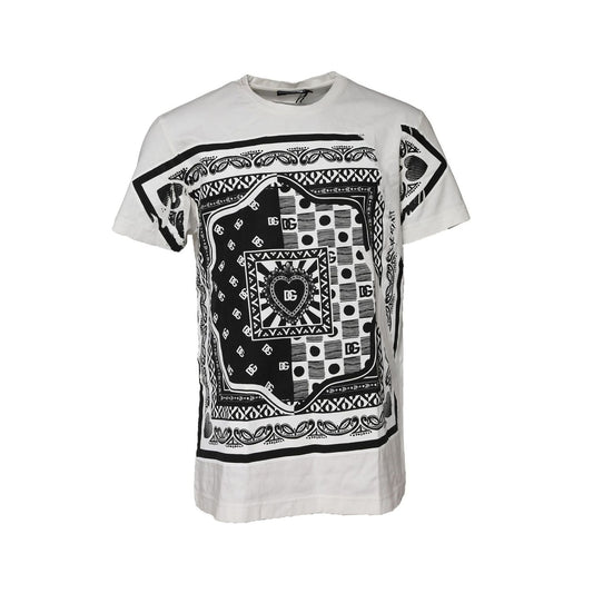 Dolce & Gabbana White Bandana Cotton Men Crew Neck T-shirt TSH90575-52