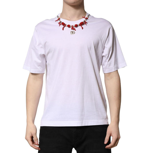 Dolce & Gabbana White Embellished Cotton Crew Neck T-shirt TSH90705-50