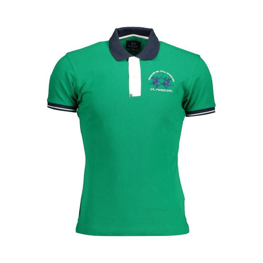 La Martina Green Cotton Men Polo Shirt LA-36869-3XL