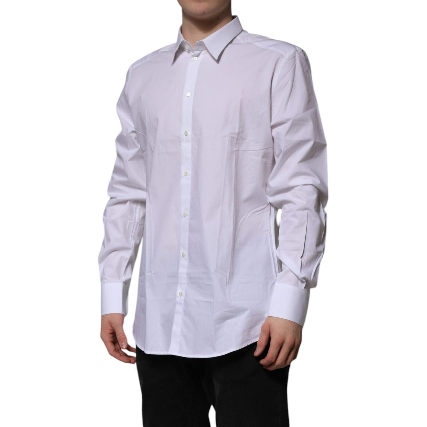 Dolce & Gabbana White Cotton GOLD Long Sleeves Formal Shirt TSH906837-43