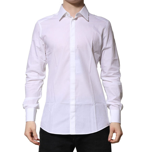 Dolce & Gabbana White Cotton GOLD Long Sleeves Formal Shirt TSH906853-40