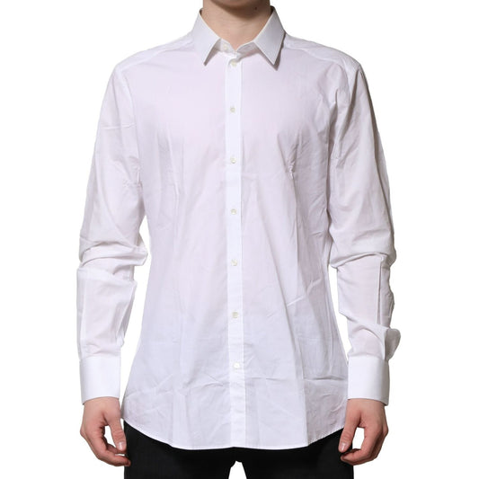 Dolce & Gabbana White GOLD Cotton Long Sleeves Formal Shirt