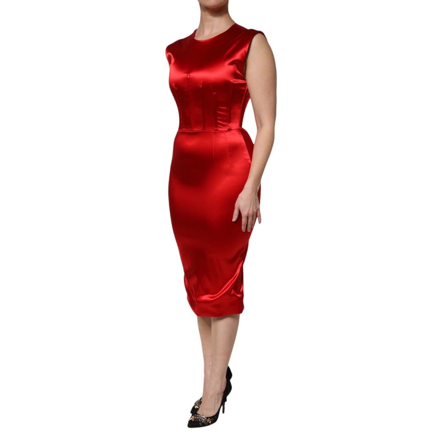 Dolce & Gabbana Red Acetate Sleeveless Sheath Midi Dress DR81727-40
