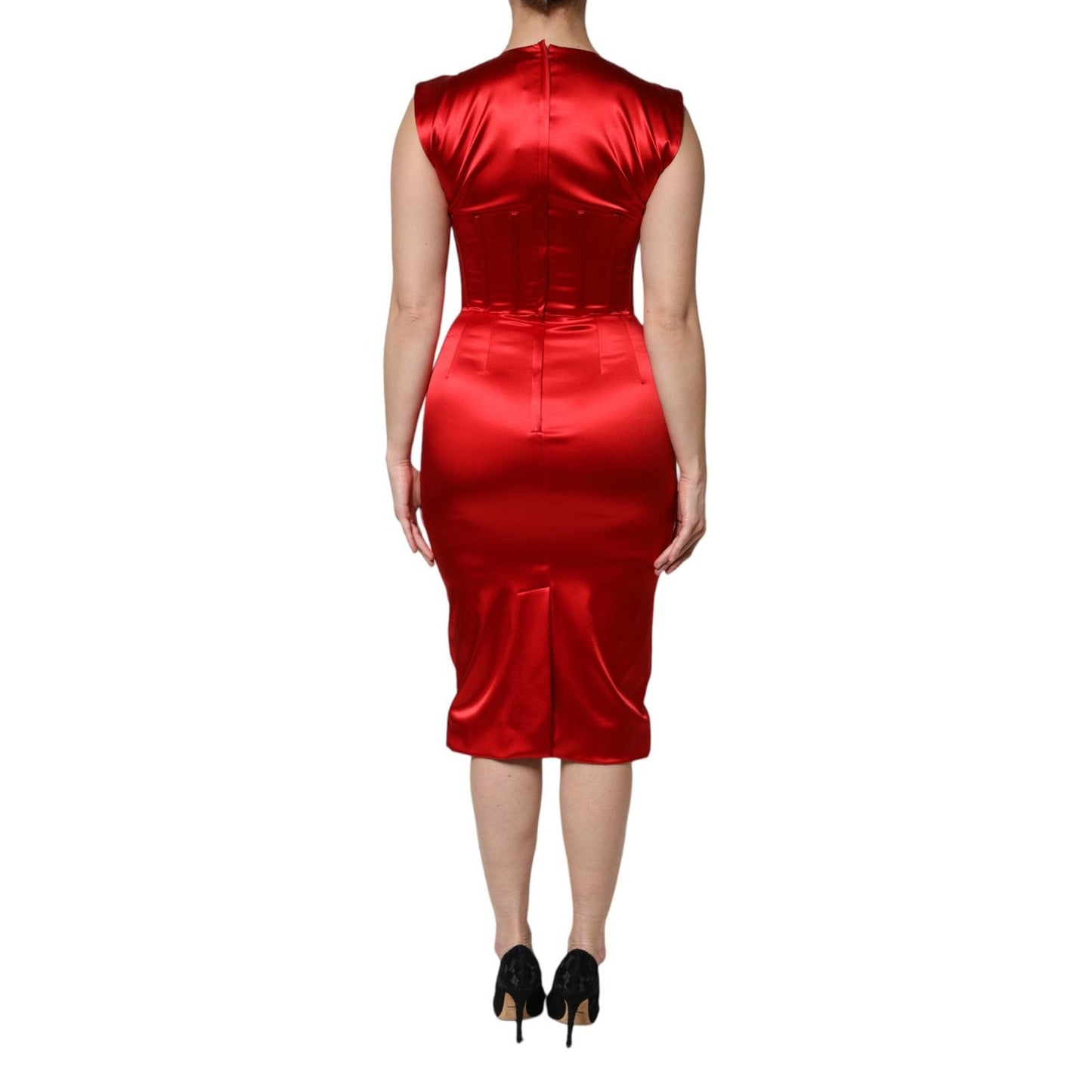 Dolce & Gabbana Red Acetate Sleeveless Sheath Midi Dress DR81727-40