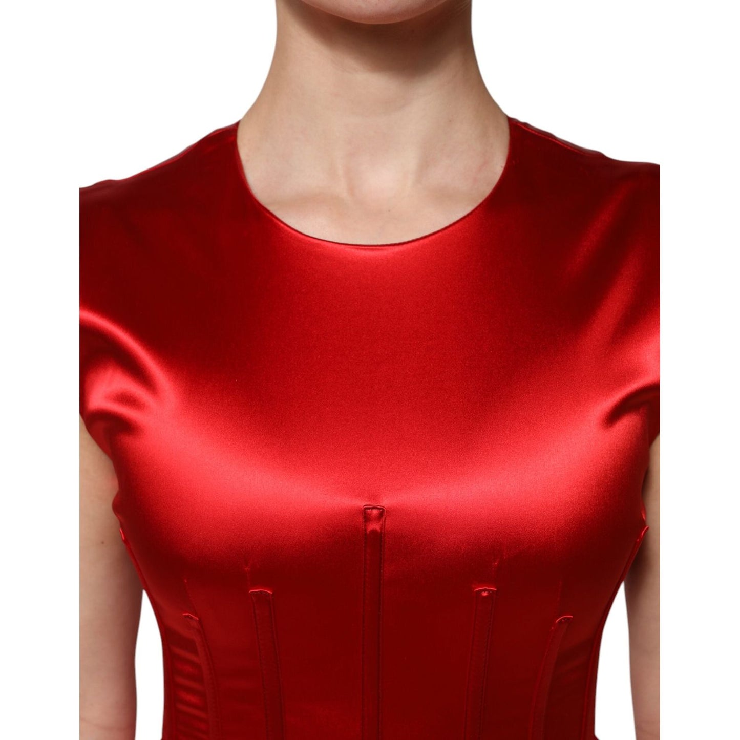 Dolce & Gabbana Red Acetate Sleeveless Sheath Midi Dress DR81727-40