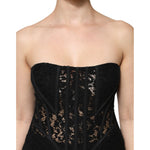 Dolce & Gabbana Black Cotton Floral Lace Corset Bustier Top