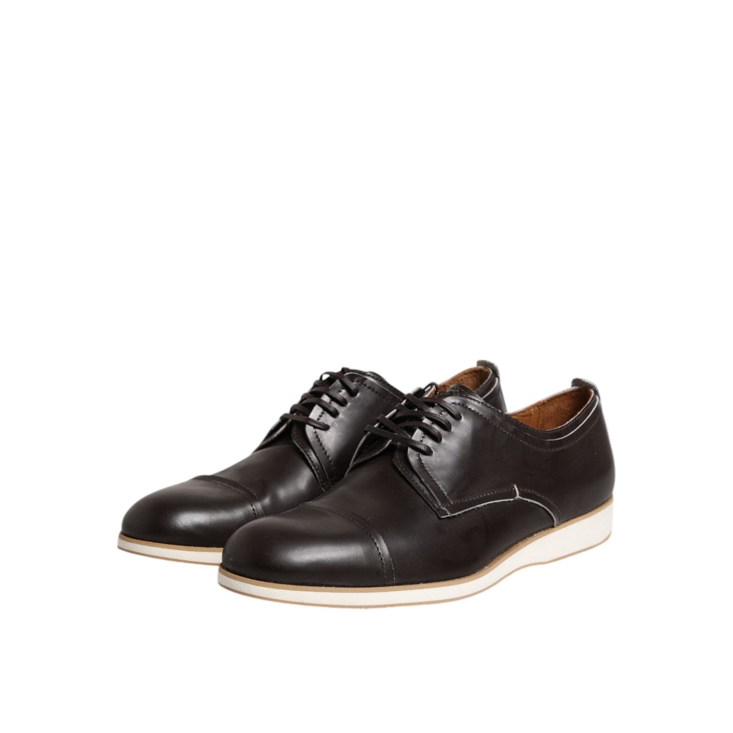 Pollini Dark Brown Leather Derby Lace Up Dress Formal Shoes MV7274-45