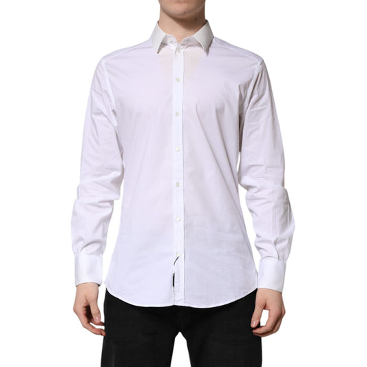 Dolce & Gabbana White Cotton GOLD Long Sleeves Dress Shirt