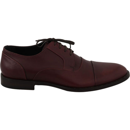 Dolce & Gabbana Red Bordeaux Leather Derby Formal Shoes