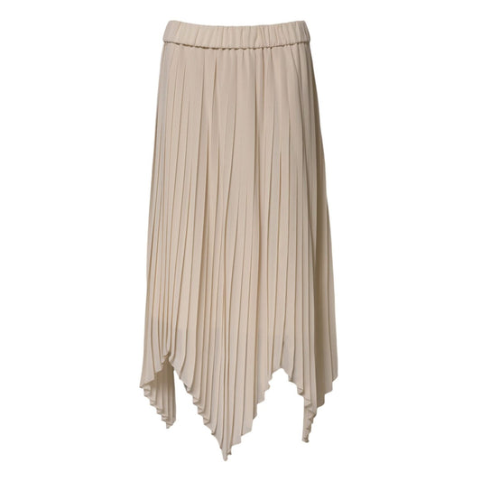 Peserico Beige Polyester Pleated A-line High Waist Midi Skirt
