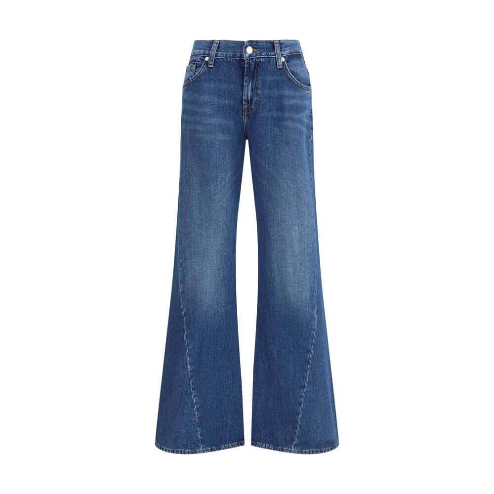 7FOR Blue Cotton Flared Jeans