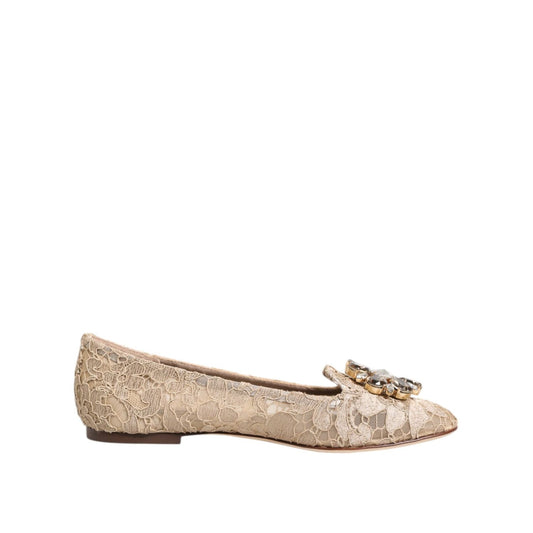 Dolce & Gabbana Ivory Taormina Lace Crystals Flats Shoes