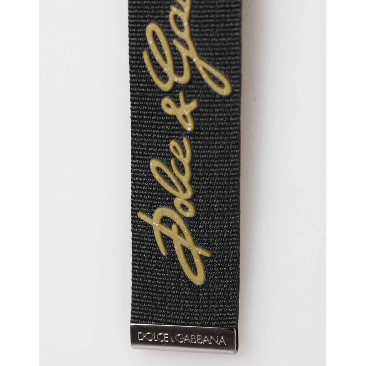 Dolce & Gabbana Black Yellow Polyester DG Logo Silver Keychain Keyring