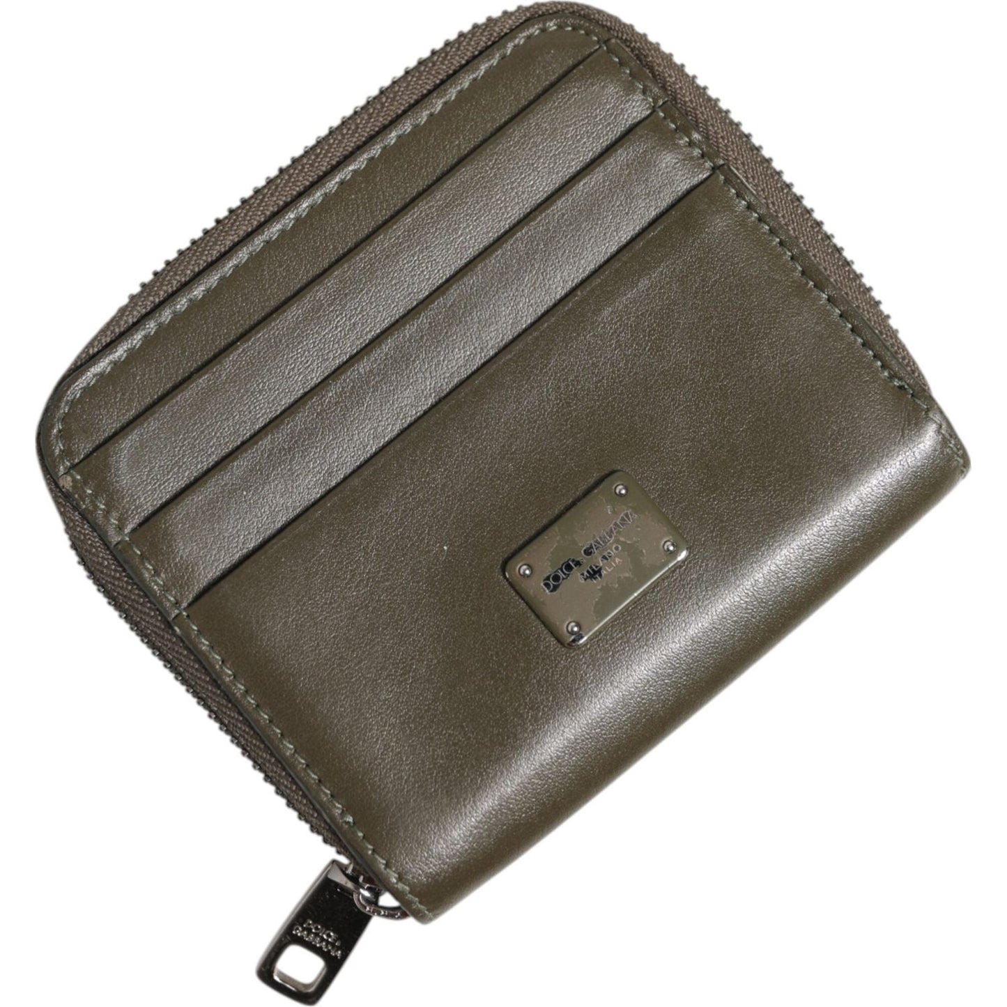 Dolce & Gabbana Brown Leather Logo Plaque Card Holder Coin Purse Wallet SMY11225
