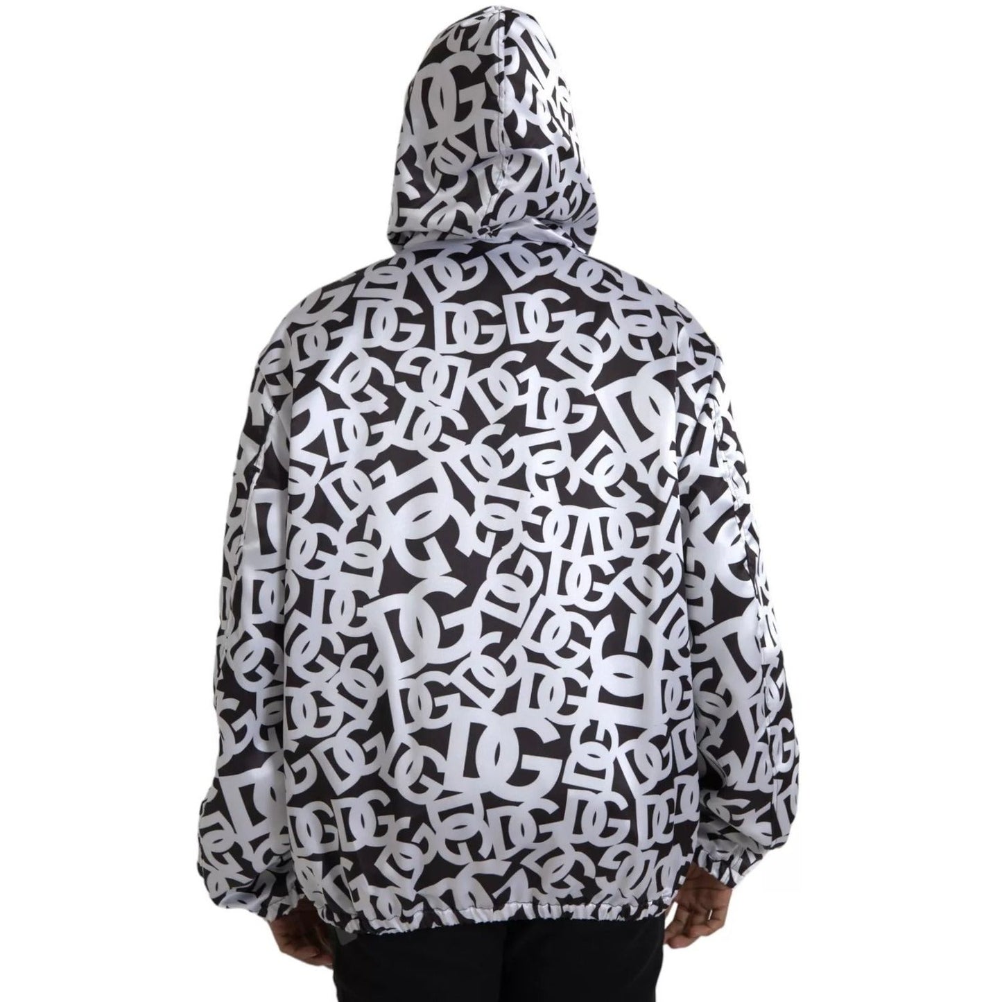 Dolce & Gabbana White Black Logo Hooded Full Zip Bomber Jacket JKT3871-56