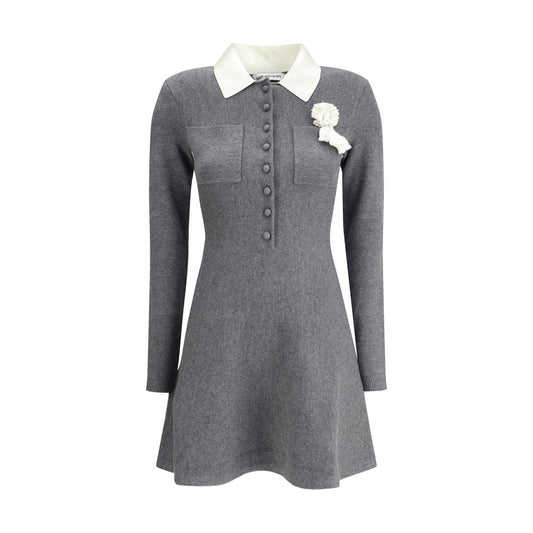 Self-Portrait Mini knit Dress with crochet floral collar SE-AW25010SAGRGREY-M