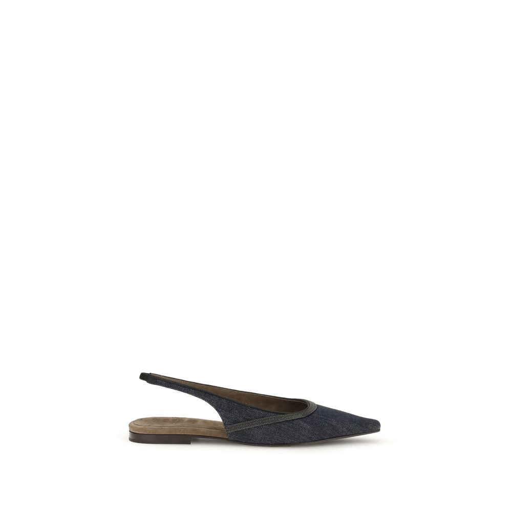 Brunello Cucinelli Blue Cotton Ballet Flats