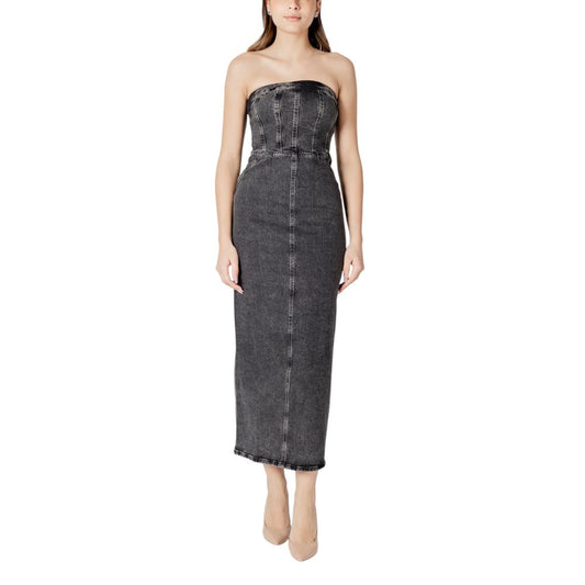 ICHI Black Cotton Midi Dress