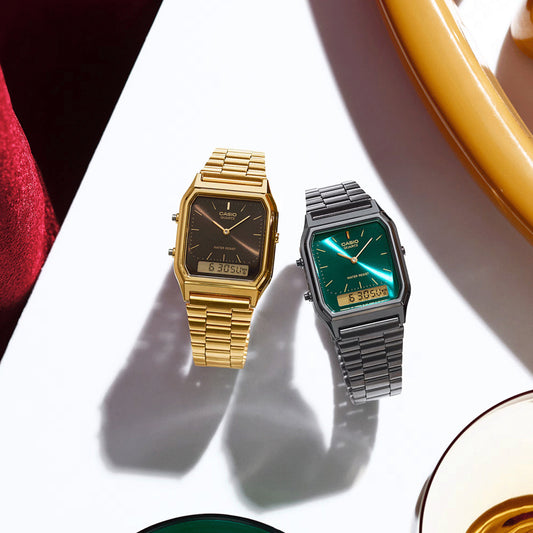 CASIO VINTAGE Mod. EDGY COLLECTION GUN METAL - EMERALD GREEN WATCHES CASIO COLLECTION & VINTAGE Black