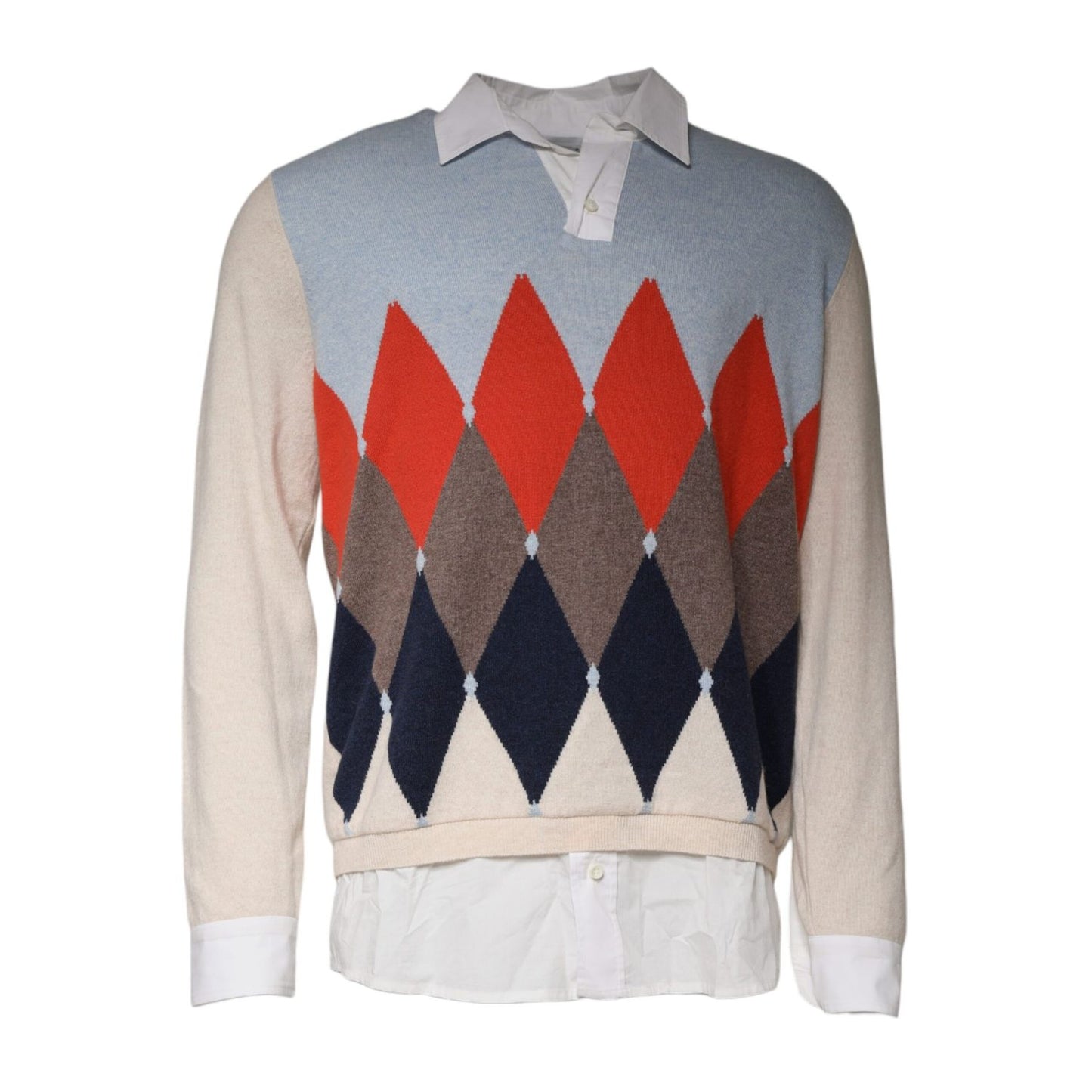 Ballantyne Multicolor Patterned Collared Long Sleeves Pullover Sweater