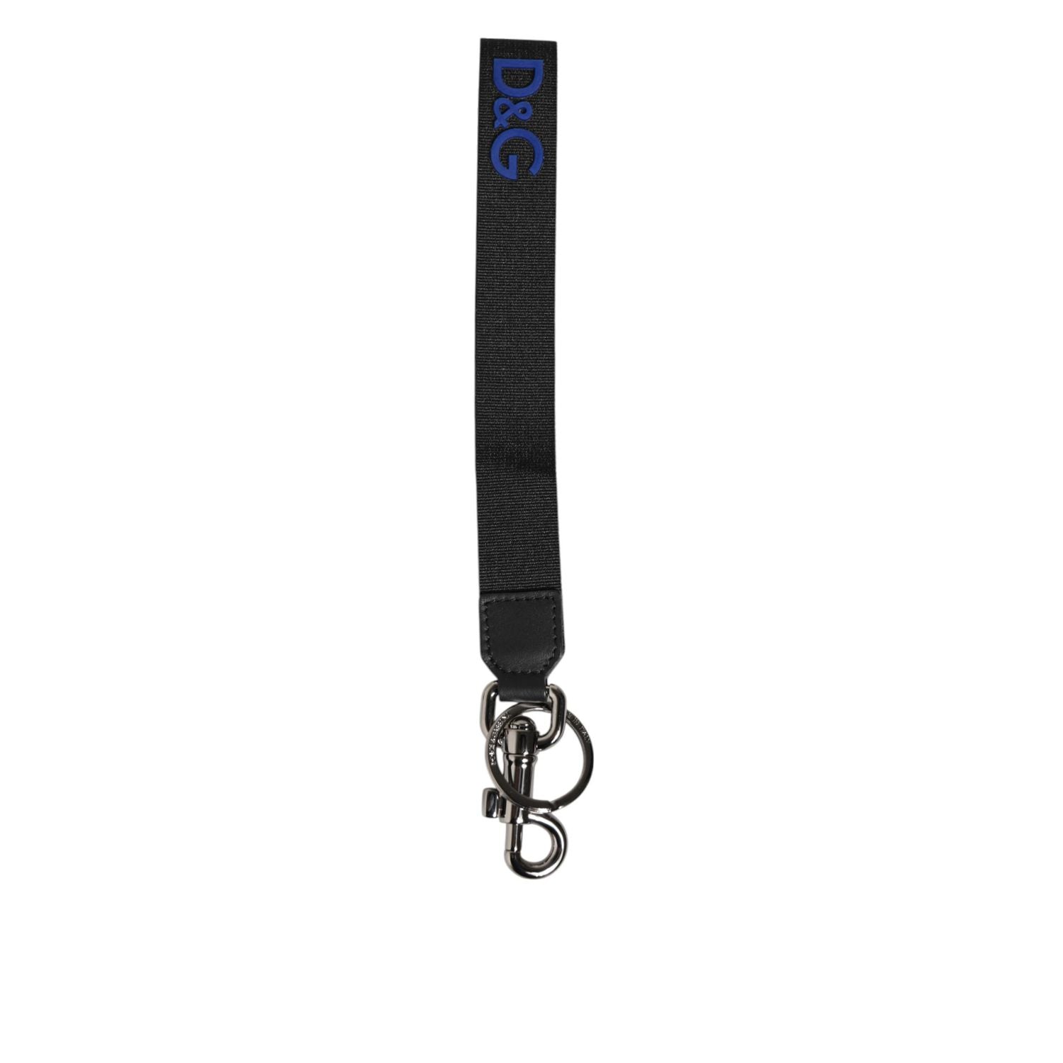 Dolce & Gabbana Black Blue DG Logo Polyester Brass Holder Keychain Keyring