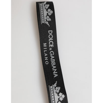 Dolce & Gabbana Black Silver Nylon DG Crown Men's Holder Keychain Keyring