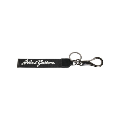 Dolce & Gabbana Black White DG Logo Silver Men Keychain Polyester Keyring