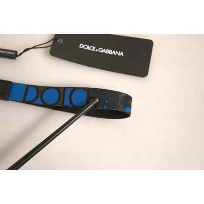 Dolce & Gabbana Blue Logo Polyester Silver Brass Holder Keychain Keyring