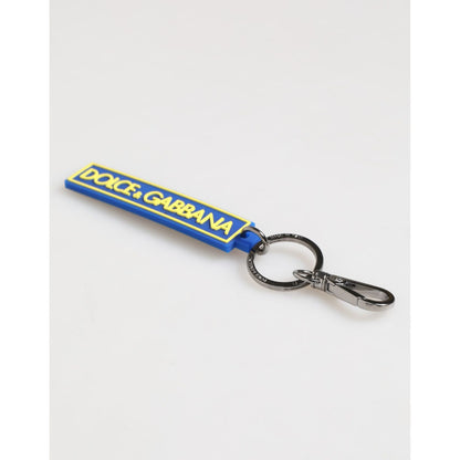 Dolce & Gabbana Blue Yellow DG Rubber Logo Silver Men's Holder Keyring
