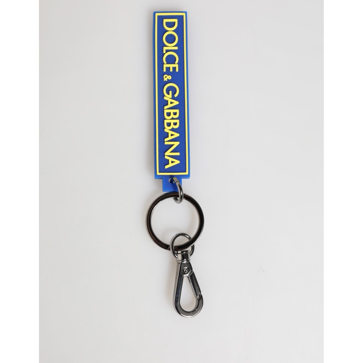 Dolce & Gabbana Blue Yellow DG Rubber Logo Silver Men's Holder Keyring