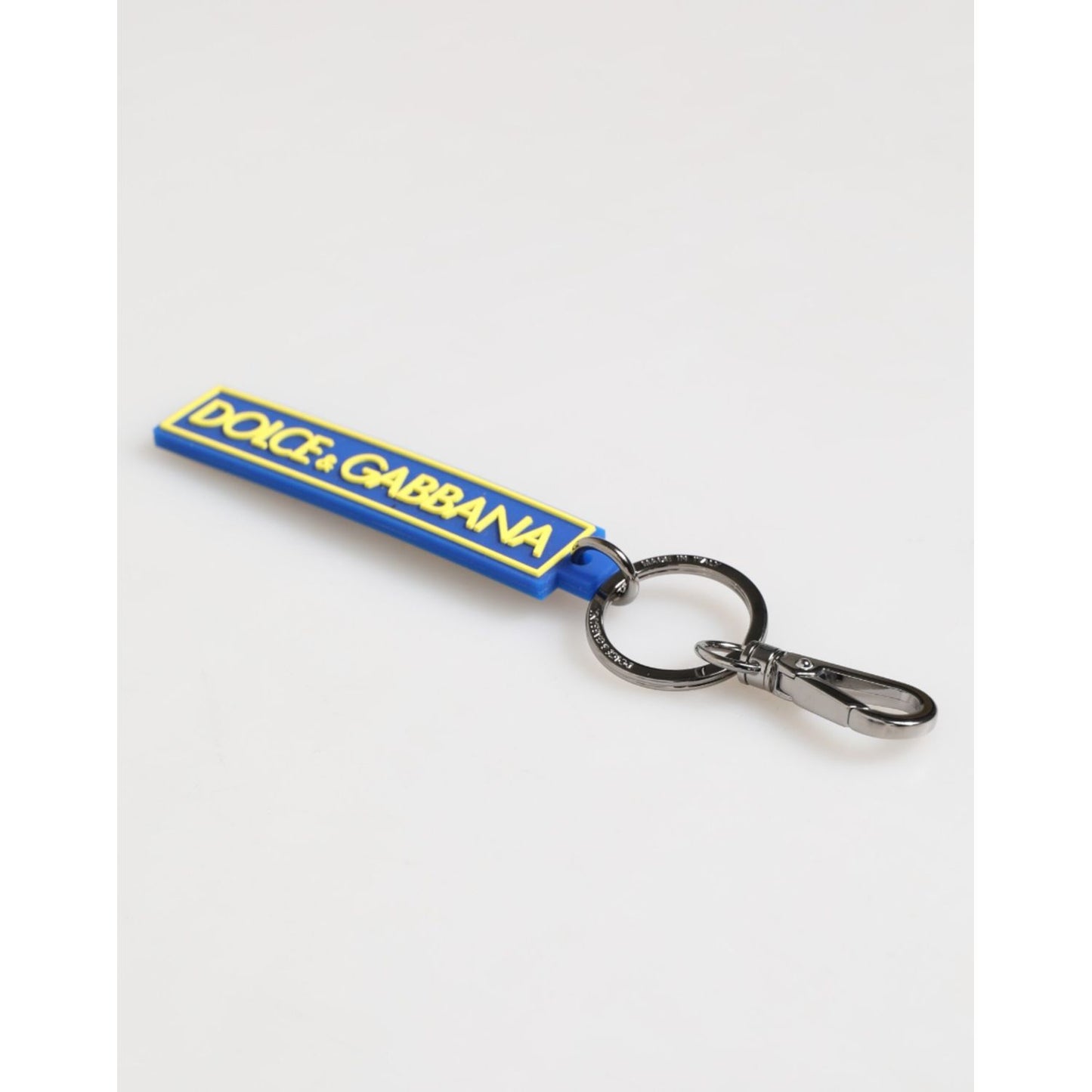 Dolce & Gabbana Blue Yellow DG Rubber Logo Silver Men's Keychain Keyring