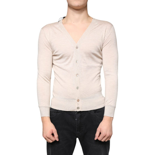 Dolce & Gabbana Beige Cashmere Button Down Cardigan Sweater TSH87069-44