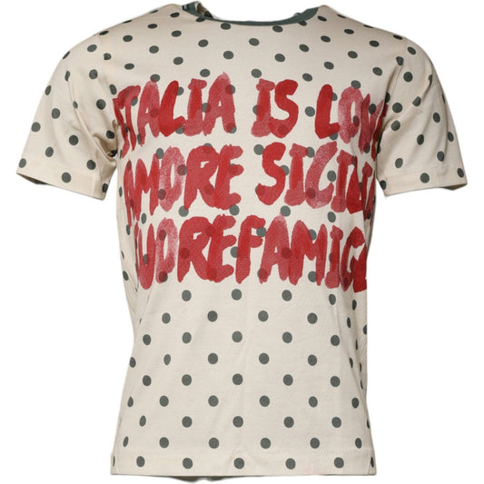 Dolce & Gabbana Beige Graphic Print Polka Dot Cotton T-shirt TSH86890-44