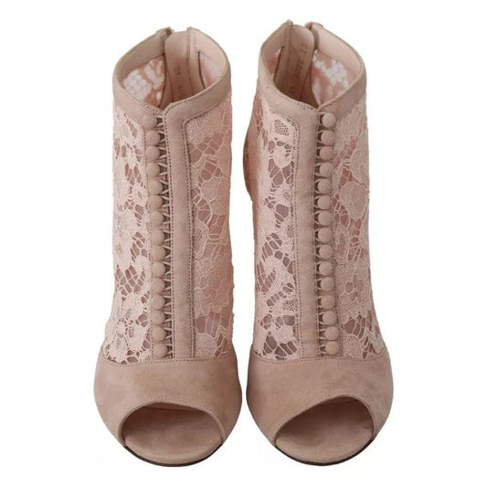 Dolce & Gabbana Beige Lace Suede Peep Toe Ankle Boots Shoes LA8038-40