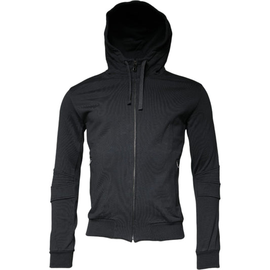Dolce & Gabbana Black Cotton Hooded Men Full Zip Sweater TSH86962-44