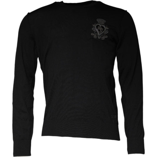 Dolce & Gabbana Black Crown Heart Crew Neck Pullover Sweater TSH87066-50