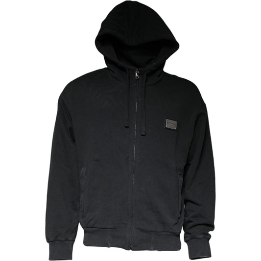 Dolce & Gabbana Black Logo Plaque Hooded Full Zip Sweater TSH86995-46
