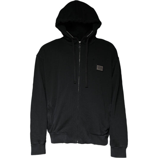 Dolce & Gabbana Black Logo Plaque Hooded Full Zip Sweater TSH86996-54