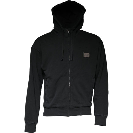 Dolce & Gabbana Black Logo Plaque Hooded Full Zip Sweater TSH86997-44