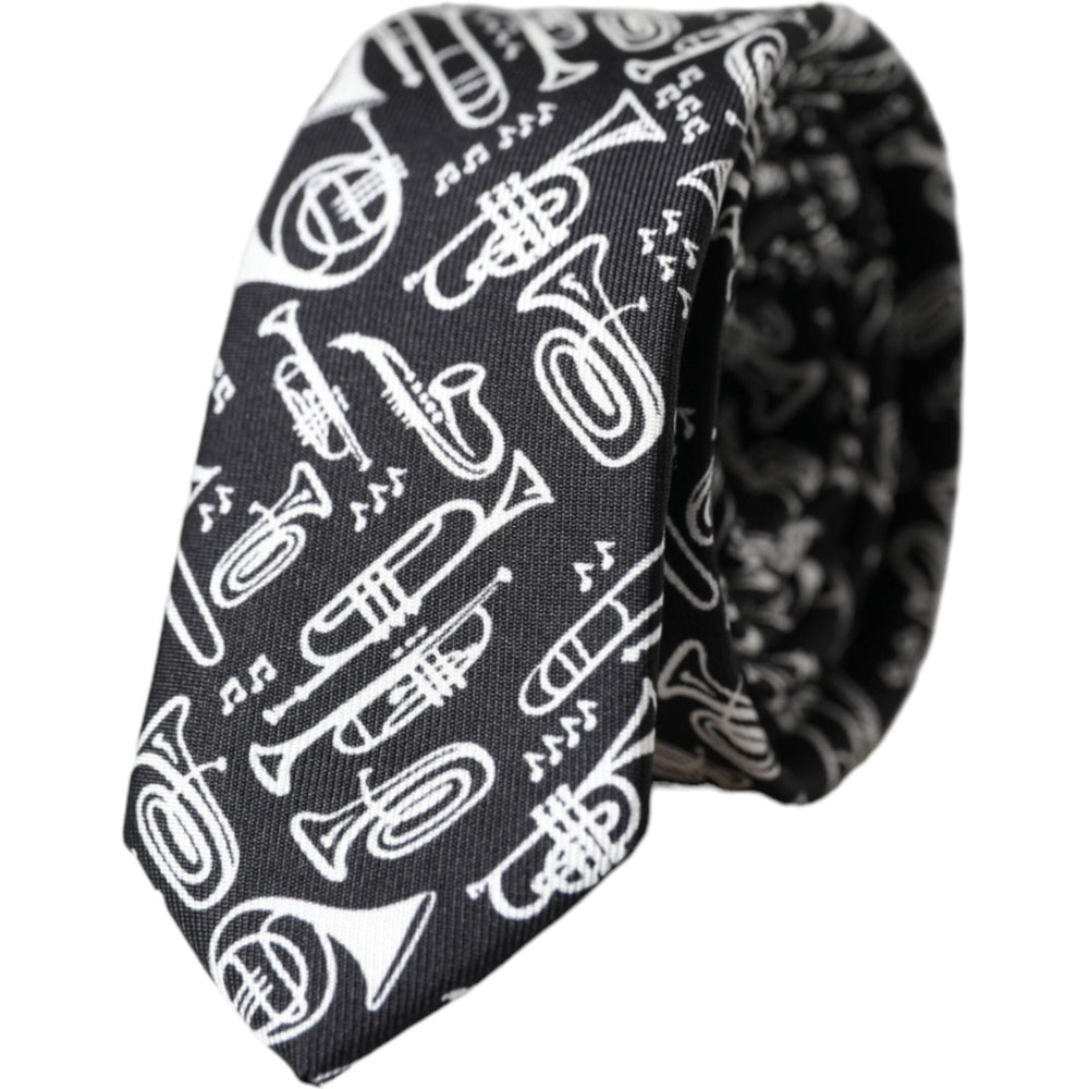 Dolce & Gabbana Black Trumpet Print Silk Adjustable Tie Dolce & Gabbana Dark Slate Gray