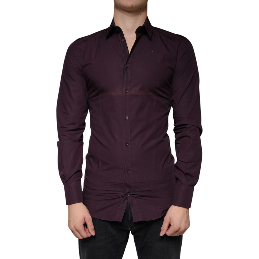 Dolce & Gabbana Dark Violet Cotton Dress GOLD Men Formal Shirt TSH84089-38