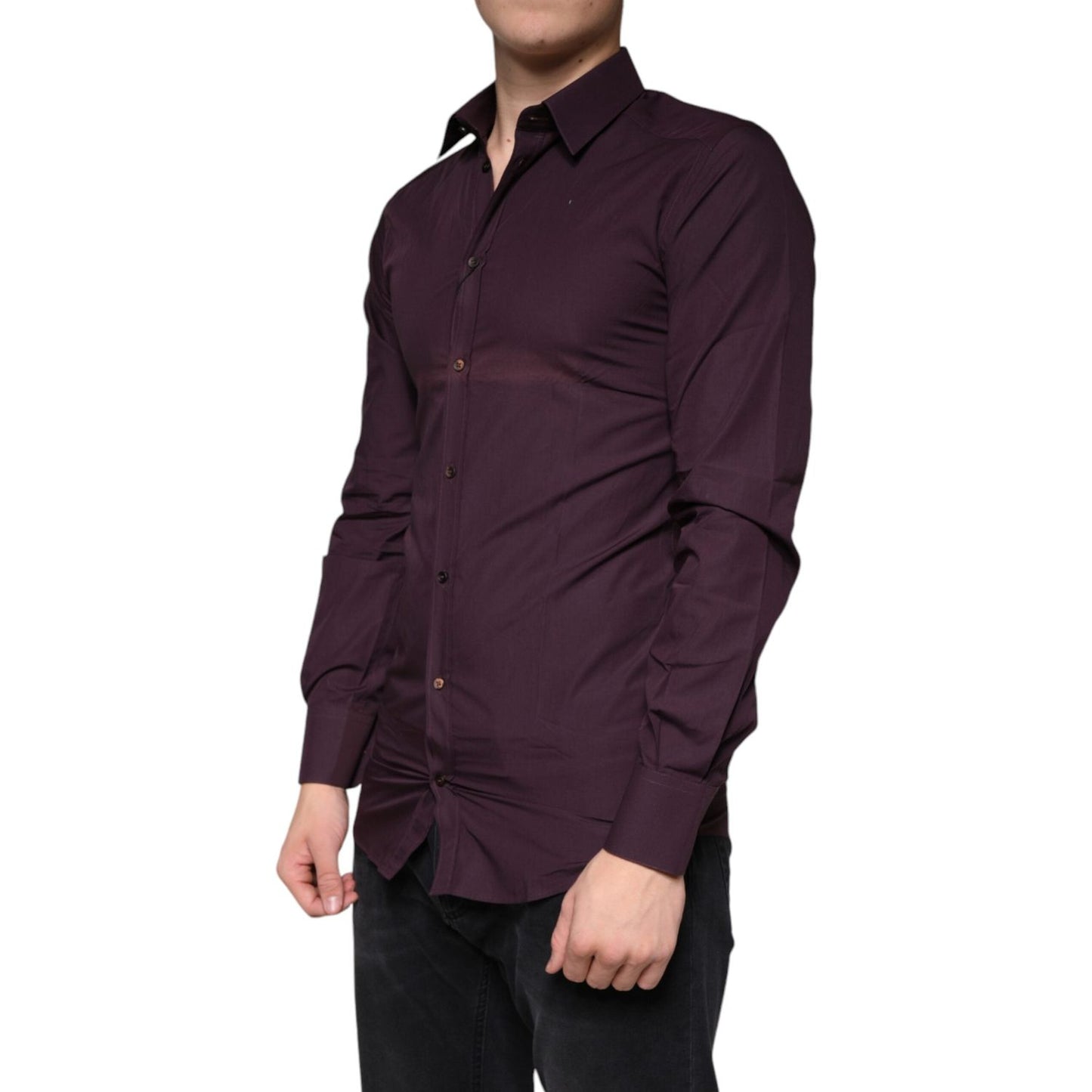 Dolce & Gabbana Dark Violet Cotton Dress GOLD Men Formal Shirt TSH84089-38