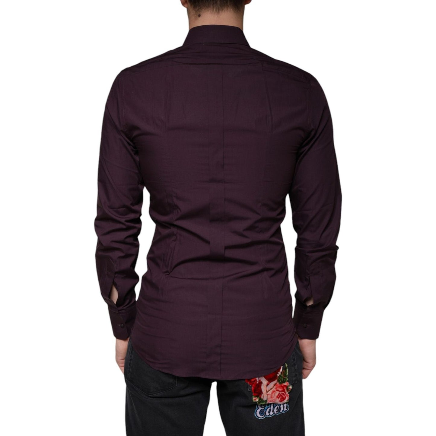 Dolce & Gabbana Dark Violet Cotton Dress GOLD Men Formal Shirt TSH84089-38