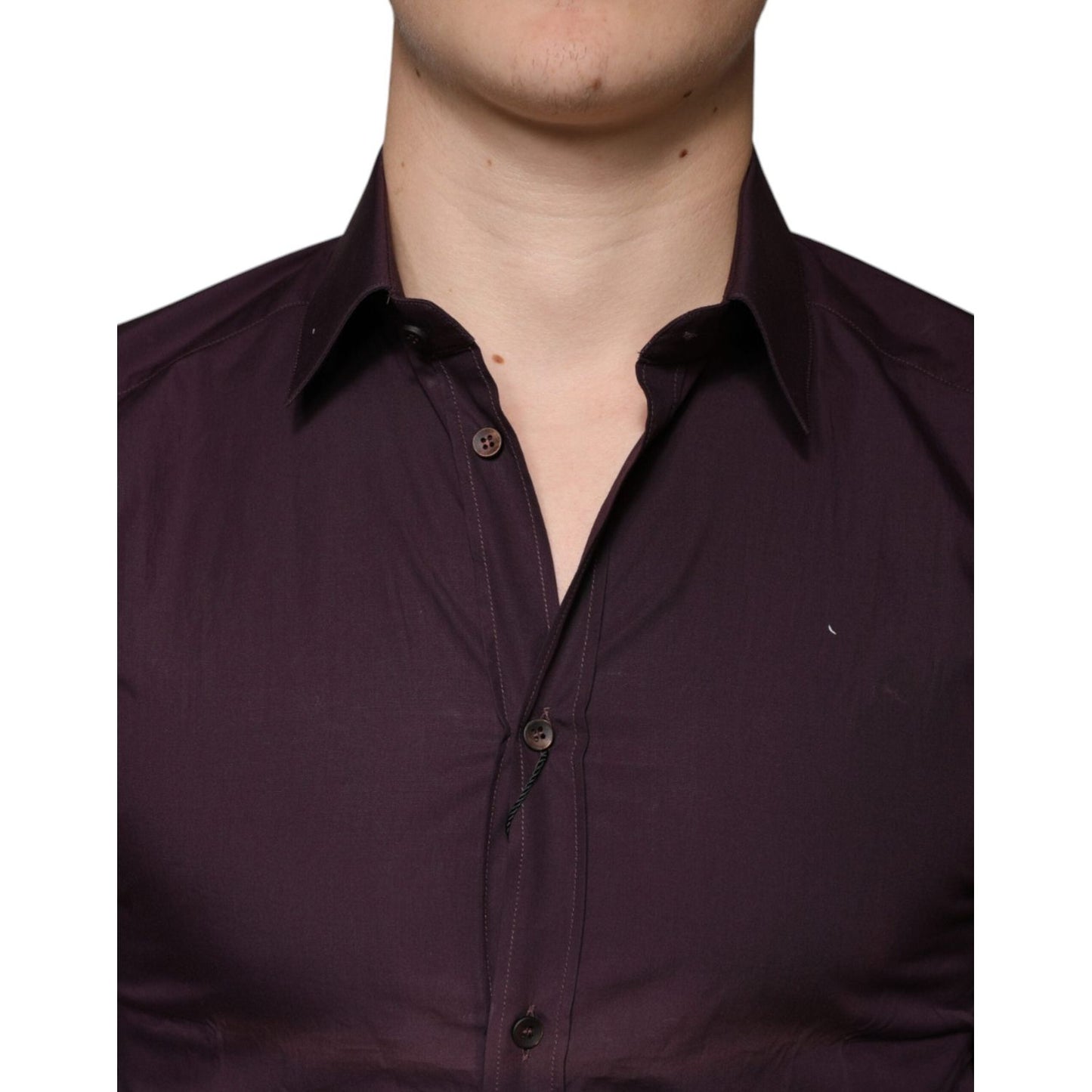 Dolce & Gabbana Dark Violet Cotton Dress GOLD Men Formal Shirt TSH84089-38