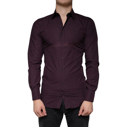 Dolce & Gabbana Dark Violet Cotton Dress GOLD Men Formal Shirt TSH84089-38